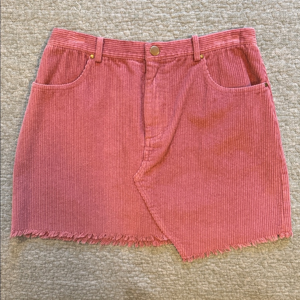 fab'rik Soft Rose Corduroy Mini Skirt Zip Front Asymmetric Hem Size Medium